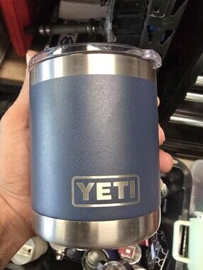 Yeti Rambler Navy Blue Lowball with Stainless Steel Accents